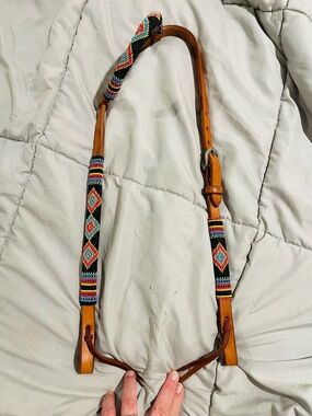 Leather Beaded One Ear Headstall with Multicolor Diamond Beadwork